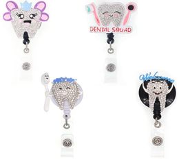 Newest Key Rings Tooth Dentist Crystal Rhinestone Medical Doctor ID Badge Holder Retractable Reel For Nurse Gift Decoration2936796