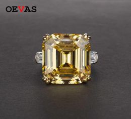 OEVAS Luxury Big Square Pink Yellow White AAAAA Zicon S925 Sterling Silver Wedding Rings Girls Birthday Stone Jewelry Dropship 213578711