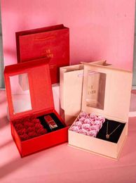 20PCS Exquisite Jewelry Gift Box Eternal Rose Soap Flower Wedding Ring Earrings Necklace Valentine039s Day Jewelry Packaging Gi4641786