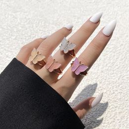 Cluster Rings Aprilwell 4 PCs Cute Gold Set For Women Aesthetic 2024 Colorful Butterfly Matching Anillo Vintage Jewelry Chunky Gadgets