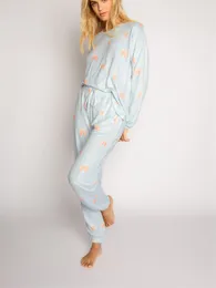 Women's Sleepwear 2 Piece Printed Pyjama Set For Women Y2K Cute Glass Pattern Shirt Pants Button Up Outfits Loungewear