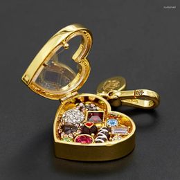 Pendant Necklaces European And American Enamel Fashion Transparent Open Love Chocolate Box Design Sense Heart Key Chain Jewellery Necklace