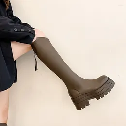 Boots Women's Spring And Autumn British Style High Sleeve With Back Zipper Slim V Mouth Thick Sole Knight