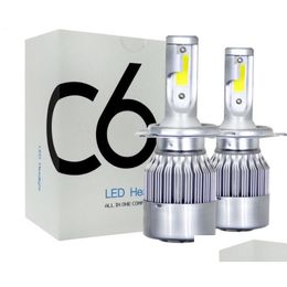 Car Headlights 1Pair Price Cob C6 Real 7600Lm 120W Led Headlight H1 H3 H4 H7 9003 9004 9005 9006 Kit Hi/Lo Light Bbs 6000K Drop Delive Otprc