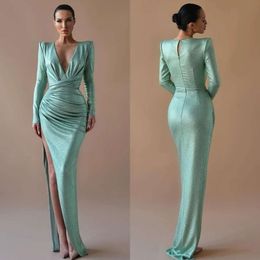 Green Evening V Elegant Neck Dresses Mint SemeVes paljetter Party Prom Long Dress for Red Carpet Special OCN