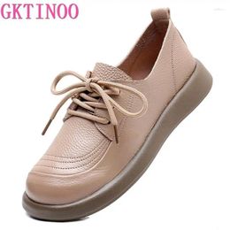 Casual Shoes GKTINOO Genuine Cow Leather Loafers Soft Sole Flats Women 2024 Autumn Round Toe Lace Up Sneakers Large Size