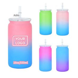 BPA Free 16Oz Acrylic Plastic Mugs Mason Jar Shaped Can Graduated Colors Juice Drinkware 0430