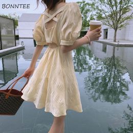 Party Dresses Women Mini Friends Yellow Holiday Sweet Girls Beach Style Leisure French Romance Temperament Summer Fashion Puff Sleeve
