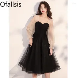 Party Dresses Ofallsis Black Square Neck Evening Dress Female Banquet Temperament 2024 Autumn Gentle Suitable Birthdays Graduation