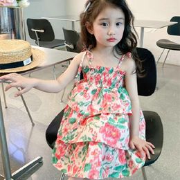 Girl Dresses 2024 Girls Dress Flower Cake Princess Summer Cute Gentle Sweet Childrens Clothing Skirt