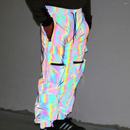 Men's Pants Techwear Multi-pockets Colourful Reflective Cargo Mens Nightclub Hip Hop Joggers Japanese Streetwear