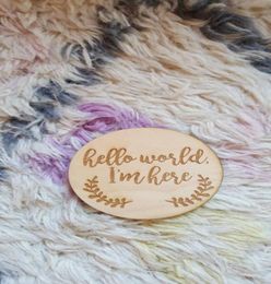 customized wooden plaque for new baby birth gift hello worldi039m here baby po prop circular disc6360223