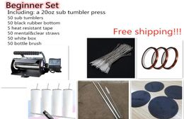 New beginner Sublimation Set with 20oz sub tumblers Heat transfer press machine with mentalclear straws bottle brush and heat res8012834