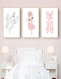 Pink Swan Princess Nursery Wall Art Canvas Painting Ballerina Posters and Prints Nordic Kid Baby Girl Room Decor Picture9584265