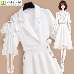 Party Dresses 5XL 2024 Summer Leisure Elegant For Women Suit Collar Button Dress White Robe Maxi Female Delicate Clothes