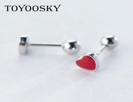 Stud Red Heart Earrings Real 925 Sterling Silver With Smooth Ball Ear Accessories Jewelry Whole For UStud2319960