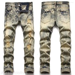 Amirir Jeans Amirir Jeans European Trend Jean Letter Star Jean Men Embroidery Patchwork Ripped Jeans Trend Brand Motorcycle Pant Mens Skinny Jeans 677
