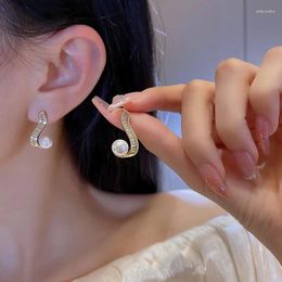 Stud Earrings Colorful L 925 Sterling Silver Elegant Exquisite Imitation Pearl Geometric Irregular Shape For Woman Jewelry Gift