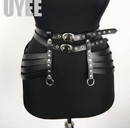 UYEE Women PU Leather Harness Body Belts Dress Garters Waist Belts Bondage Belt Punk Adjustable Suspender Double Straps LP0168941086