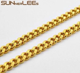 Chains SUNNERLEES Fashion Jewelry Gold Plated Necklace 6mm Curb Cuban Link Chain Shiny Flower Printing For Men Women Gift C78 N3839215