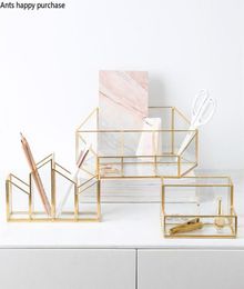 Bathroom Shelves Nordic Style Copper Glass Office Desktop Jewellery Cosmetic Storage Box Household Stationery Finishing Lipstick Per4569022