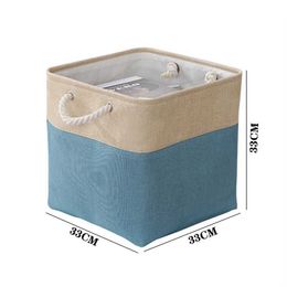 Storage Baskets Linen splicing foldable storage box household bedroom living room toy storage basket daily necessities sorting basket