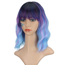 high-temperature ripple short curly womens hair wigs COS silk wig full water set