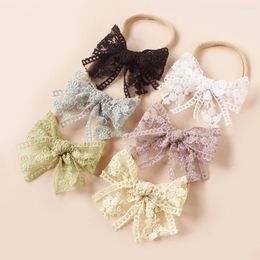 Hair Accessories Girls Lace Embroidery Flower Knotted Hairbands Headwrap Kids Nylon Bow Headband Chidren Soft Elastic Band