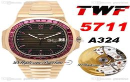 TWF Jumbo Platinum Ruby Bezel Rose Gold 5711 Black Texture Dial A324 Automatic Mens Watch Hip Hop Edition PTPP 2021 Puretime 5640662