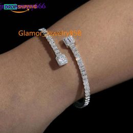 Drop Shipping Fine Women Jewelry 3.8mm Width Sterling Sier Vvs Baguette Moissanite Diamond Famous Brand Cuff Bangle