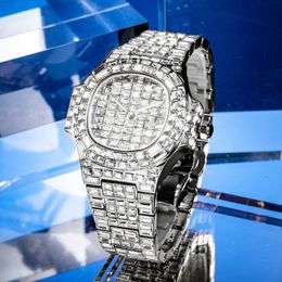 Fully Baguette Diamond Watch Men Hip Hop Style Men Watches Top AAA Quartz Male Wrist Watch Man Jewelry293V