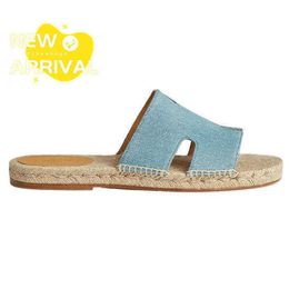 Women's Shoes Summer Cool Slippers Designer Sandals Beach Travel Out Skirt Matching Shoes Denim Open Toe Fashion Sandal Blue With Original Shoe Box
