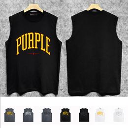 The new designer high street retro Purple Vest ZJBPUR029 curved letter print vest shoulder R96W90 men and women heavy cotton loose casual sleevelless