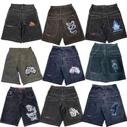 mens designer shorts Y2k Retro Gothic Pattern embroidery JNCO Denim Shorts 2000s Style Hip Hop Bag Summer Mens Beach Jeans Jorts Gym Casual Shorts