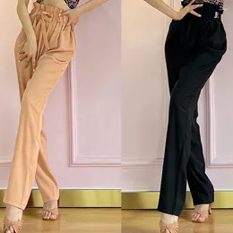 Stage Wear 2024 Latin Dance Pants For Women Flower Bud Elastic Waist Practice Clothes Chacha Rumba Tango Dress Adult DQS15882