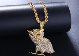 Iced Out Animal Owl Pendant Full Rhinestones Bling Necklace Gold Silver Color Hip Hop Rapper Jewelry for Women Mens Necklaces5688833