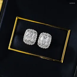 Stud Earrings 2024 925 Silver 2 Carat Earstuds Pillow Cut Imitation Diamond Fashion Versatile