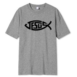 Men's T-Shirts Jesus Little Fish Design Printing Mens T-Shirts Loose T-Shirts Cotton Breathable T-Shirt Oversized Tops Soft Quality Brand Ts Y240429