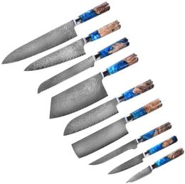 Kitchen Chef Knife Sets Damascus 67 Layers VG10 JapaneseSharp Chef Santoku Utility Butcher Knife Fillet Cleaver Knife Resin Wood H2635653