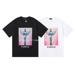 Men's T-Shirts Cross Border American Fashion Brand Purple Liberty Trophy Design Touch Printed Double Gauze Cotton Short Sleeve T-Shirt Unisex