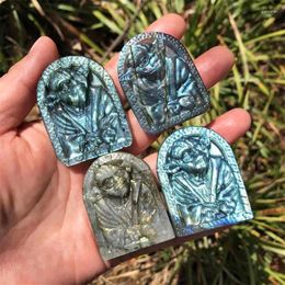 Decorative Figurines Natural Labradorite Crystal Stone Cartoon Carved Sculpture Healing Reiki Collectible Figurine Halloween Gift Home Deco