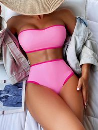 Women's Swimwear 2024 Strapless High Waist Two Piece Bikini Swimsuit Women Sexy Female Bather Bathing Swimming Swim Suit Beachwear