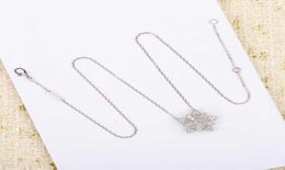 S925 silver pendant necklace with flower design and sparkly diamond for women wedding Jewellery gift have box PS48108009323