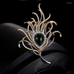 Brooches ANSHELI Elegant Emerald Zircon Golden Color For Women Gifts Coat Garments Dress Accessories Fashion Jewelry