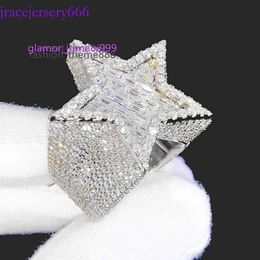 Fabrik Custom HipHop Schmuck Sier VVS Moissanit Hip Hop Stern aus Buchstaben Menmoissanit Diamond Ring