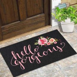 Carpets Door Mat Entrance Floor Hello Gorgeous Flower Designed Funny Indoor Outdoor Doormat Non-woven Fabric