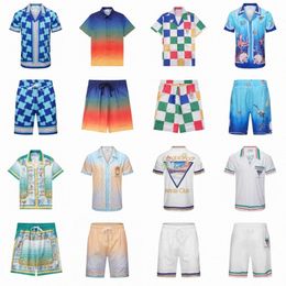 Casablanca designer mens t shirt set summer Masao San print womens travel vacation beach shorts shirt loose casual silk shirt high-quality couple tshi x5rw#