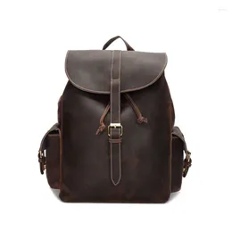 Backpack Fashion Genuine Leather Cowhide Women Men Bags Girls School Zipper For 14" Laptop