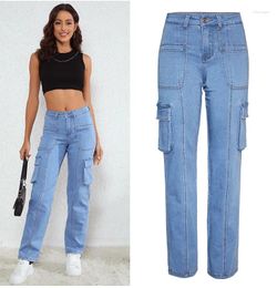 Women's Jeans High Waisted Women Trousers Spring Autumn Y2K Streetwear Baggy Straight Pants Loose Stretch Pockets Cargo Mom