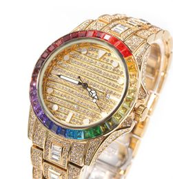 Hip Hop Bling Iced Out Men Watch Stainless Steel Gold Plated Diamond Stone Quartz Watch Wrist Bracelet Chain8935647